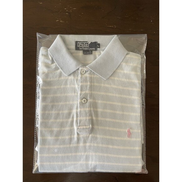 VTG Polo By Ralph Lauren Men’s Polo Short Sleeves Shirt Strip Light Blue Size L - Picture 5 of 6